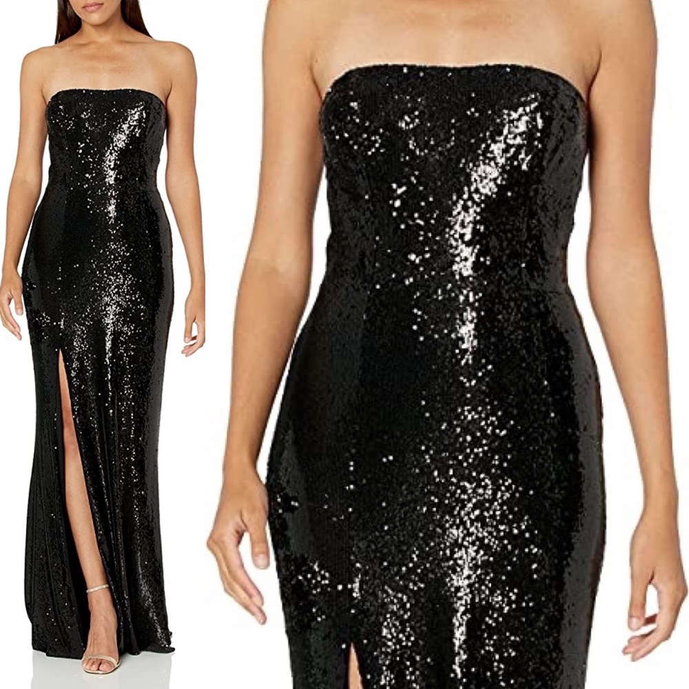 NWOT Dress The Population Ellen Strapless Sequin Formal Gown Dress Black